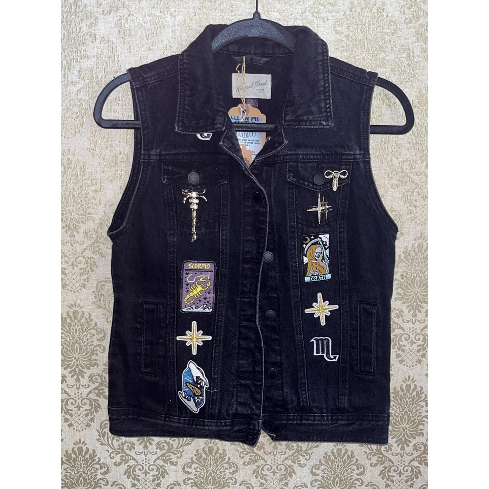 Scorpio Zodiac Scorpion Water Sign Women's Denim Jean Vest Upcycled OOAK Sz. XS - Picture 4 of 9